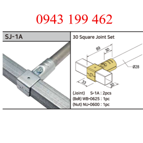 SJ-1A – 30 Square Joint Set | Khớp nối ống vuông 30 × 30 mm với ống tròn Ø28 mm