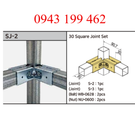 SJ-2 – 30 Square Joint Set | Khớp nối 3 hướng ống vuông 30 × 30 mm