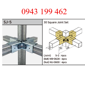 SJ-5 – 30 Square Joint Set | Khớp nối 4 hướng ống vuông 30 × 30 mm